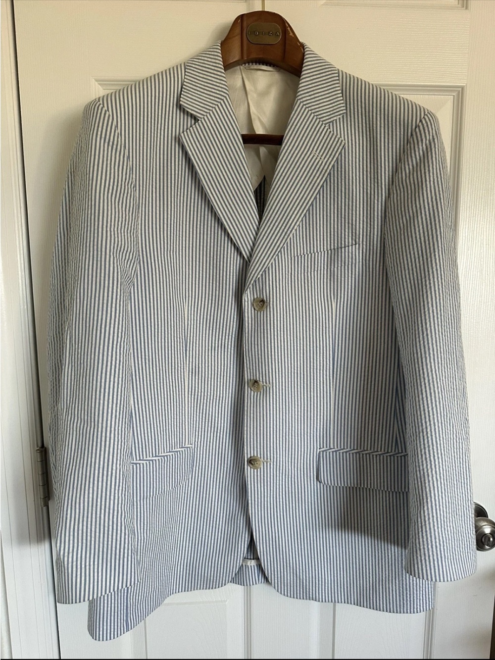 Ibiza Samba Men's Blue & White Seersucker Blazer - Classic Summer Sportcoat 40R